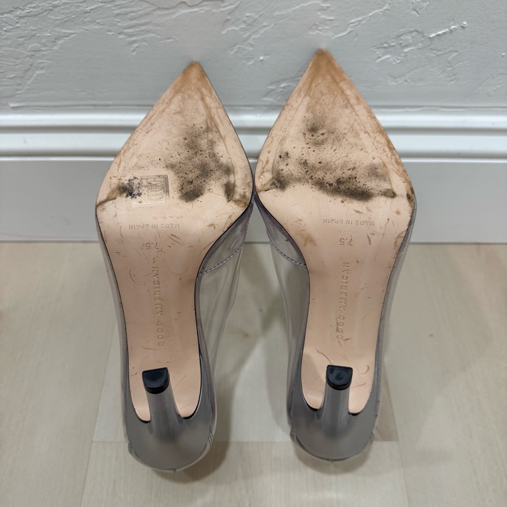 Good American Women's 7.5 Cinder-F*cking-Rella Pointed Toe Pumps Clear Silver - Picture 10 of 12